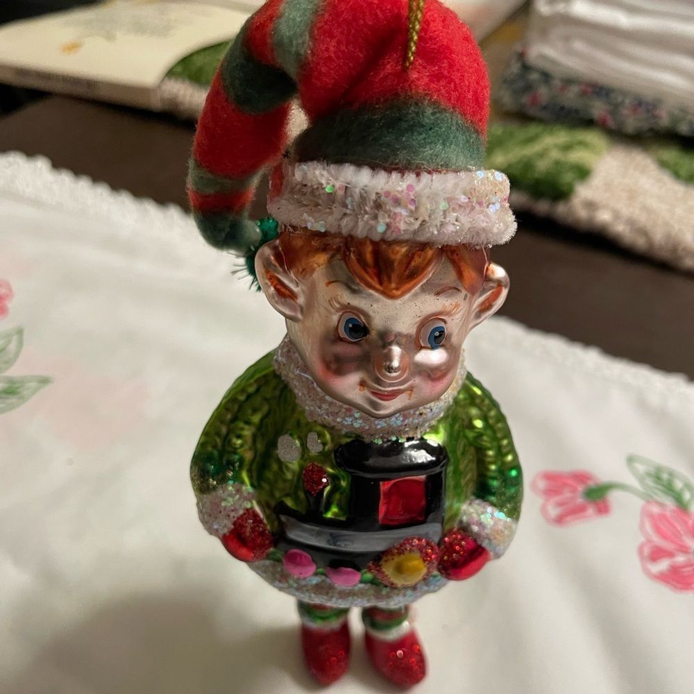Elf Glass Ornament Dangling Legs Vintage